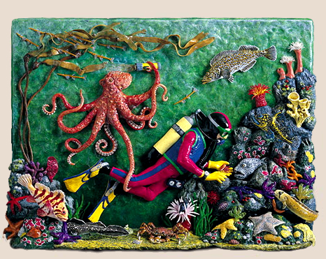 polymer clay painted underwater scene
