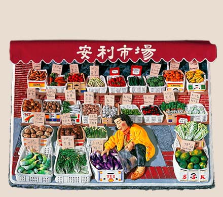 polymer clay painted market scene