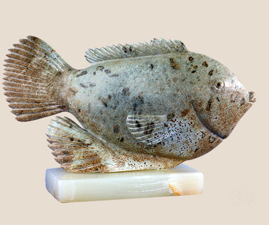 soapstone sculpture of spotted mocean